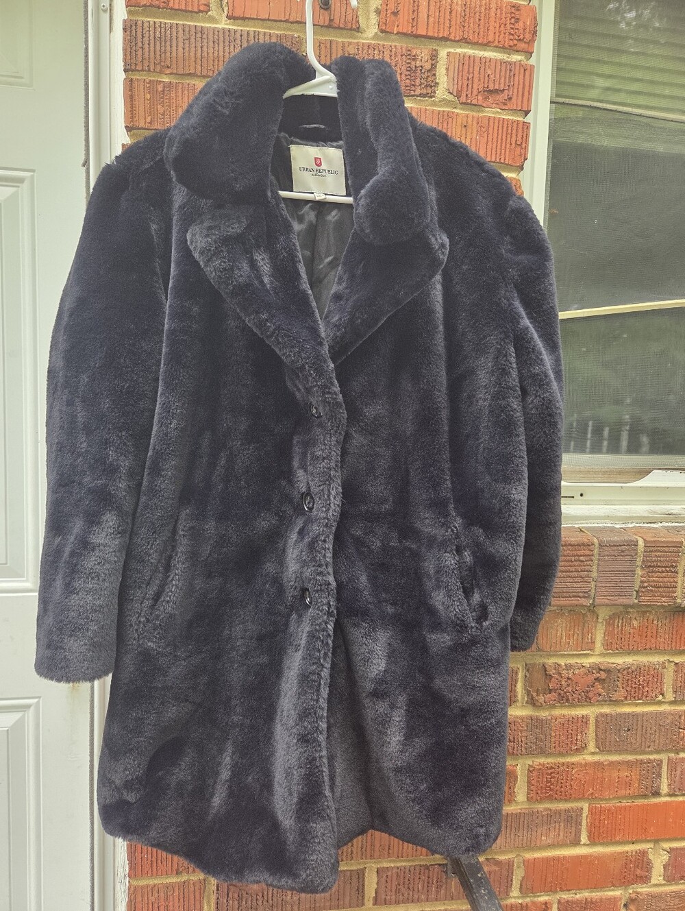 Urban Republic Women's Teddy Coat in Dark Navy Faux Fur